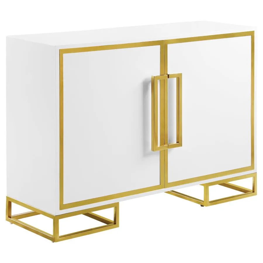 2-door Accent Cabinet with Adjustable Shelves White and Gold