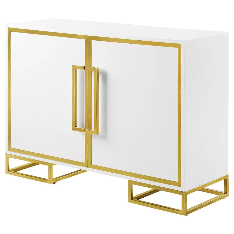 2-door Accent Cabinet with Adjustable Shelves White and Gold