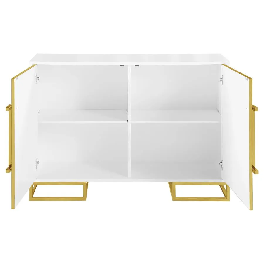 2-door Accent Cabinet with Adjustable Shelves White and Gold