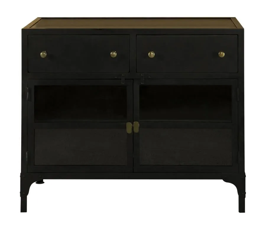 2-drawer Accent Cabinet with Glass Doors Black