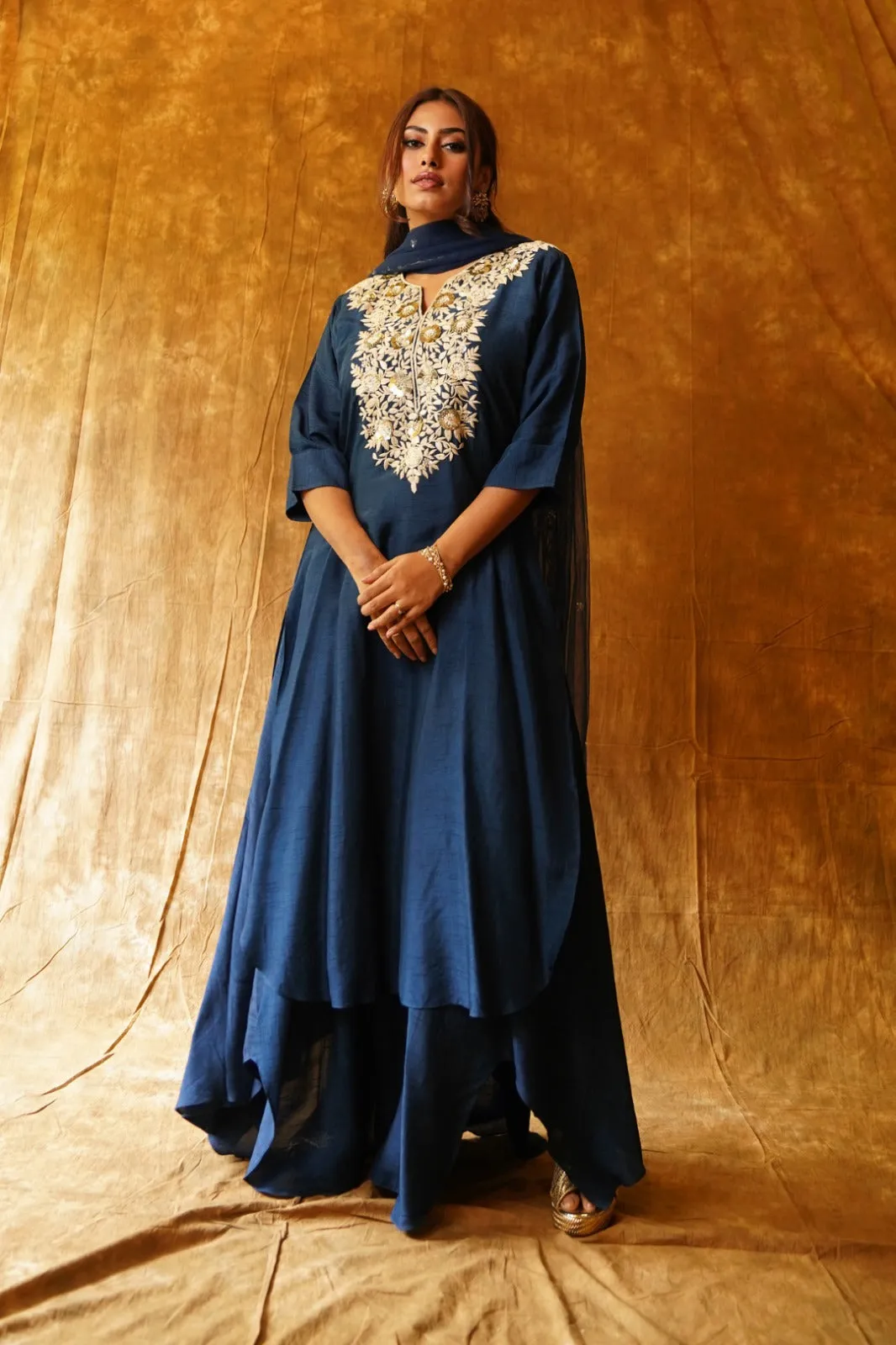 2 Layer Kurti in Navy Blue with Dupatta