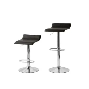 2 Leather Barstools (Black) w/ Adjustable Height, 63-85cm