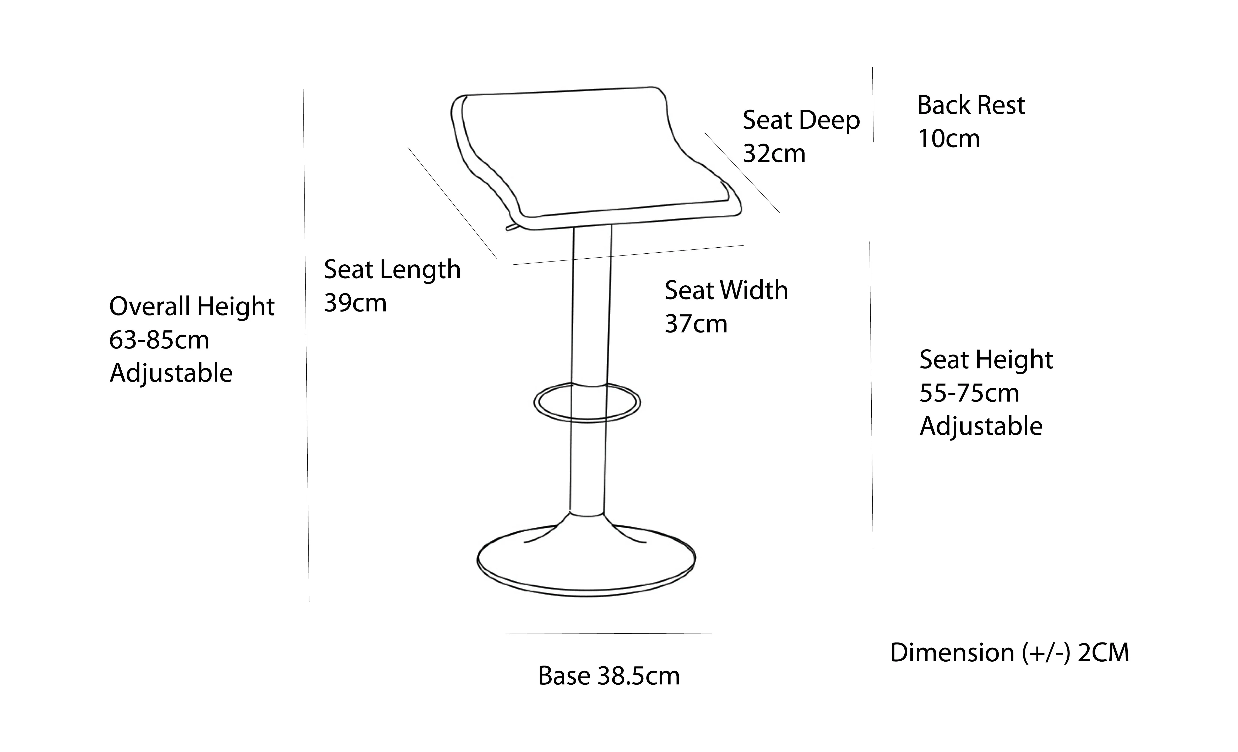 2 Leather Barstools (Black) w/ Adjustable Height, 63-85cm