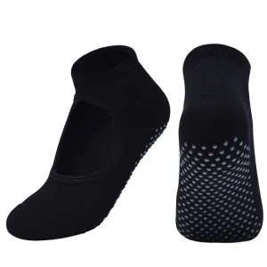 2 Pairs Combed Cotton Yoga Socks Towel Bottom Reveal Round Head Dance Fitness Sports Flooring Socks, Size: One Size(Black)