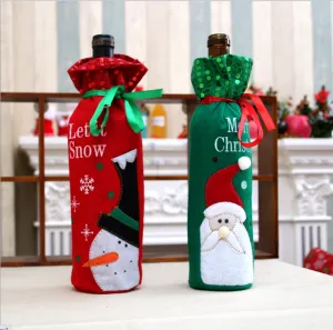 2 Pcs Christmas Wine Bottle Covers - Santa Snowman Sweater Wine Bottle Dress