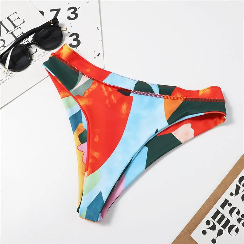 2 Piece Brazilian high waist bikini Bandeau knot swimsuit print swimwear bathing suit Beachwear