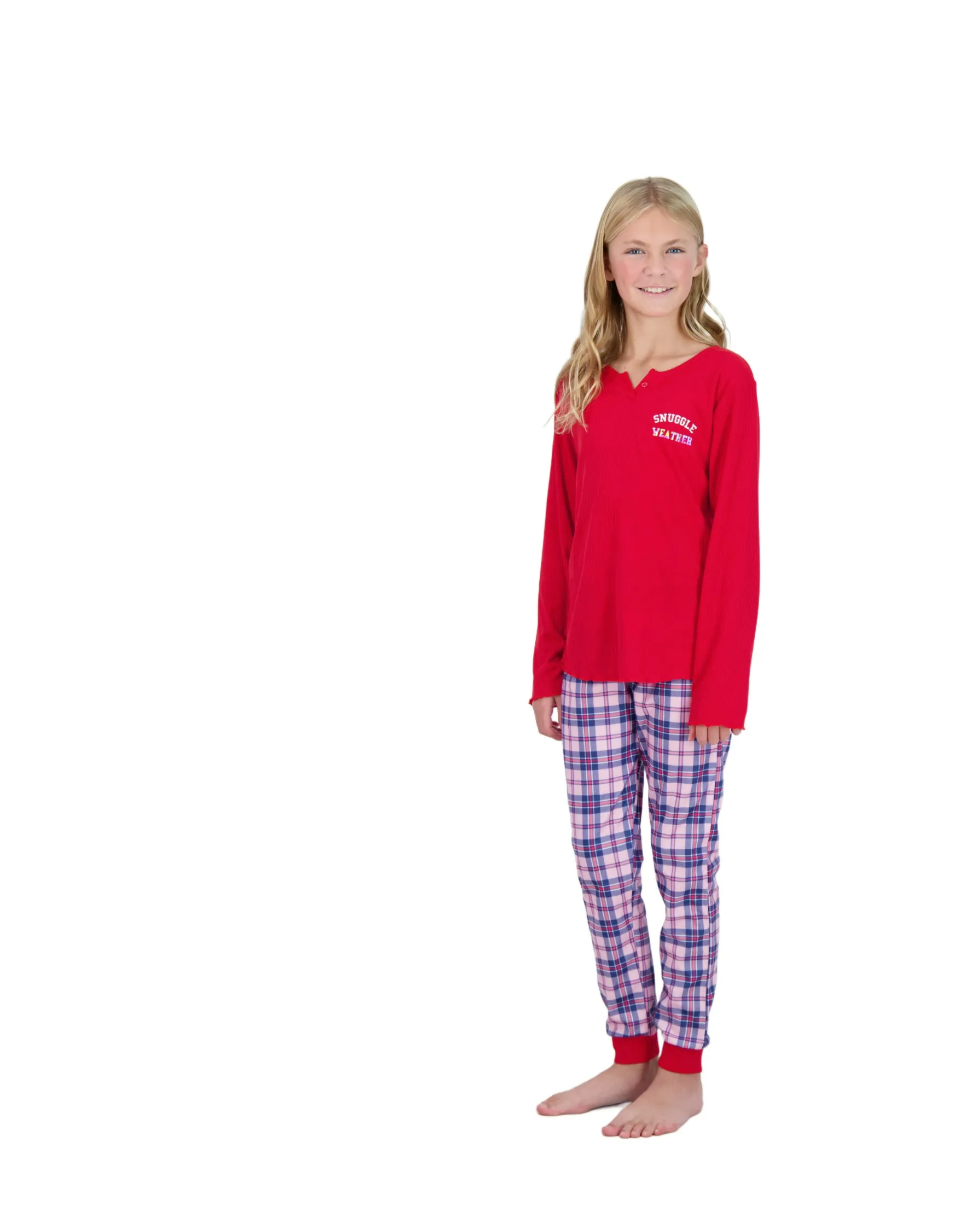 2-Piece Brushed Jersey Pajama Set - Snuggle, Red & Pink Pajama Set for Girls