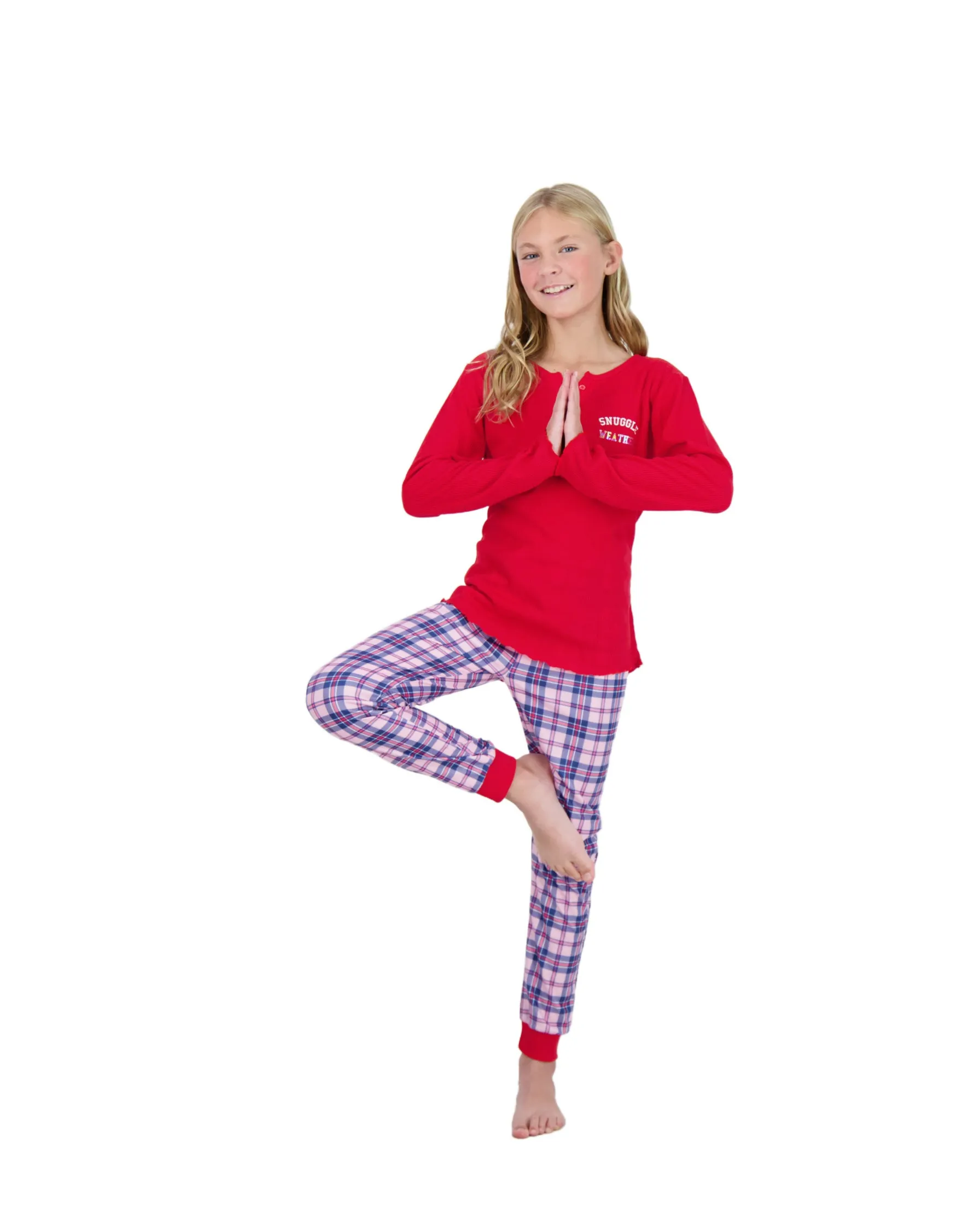 2-Piece Brushed Jersey Pajama Set - Snuggle, Red & Pink Pajama Set for Girls