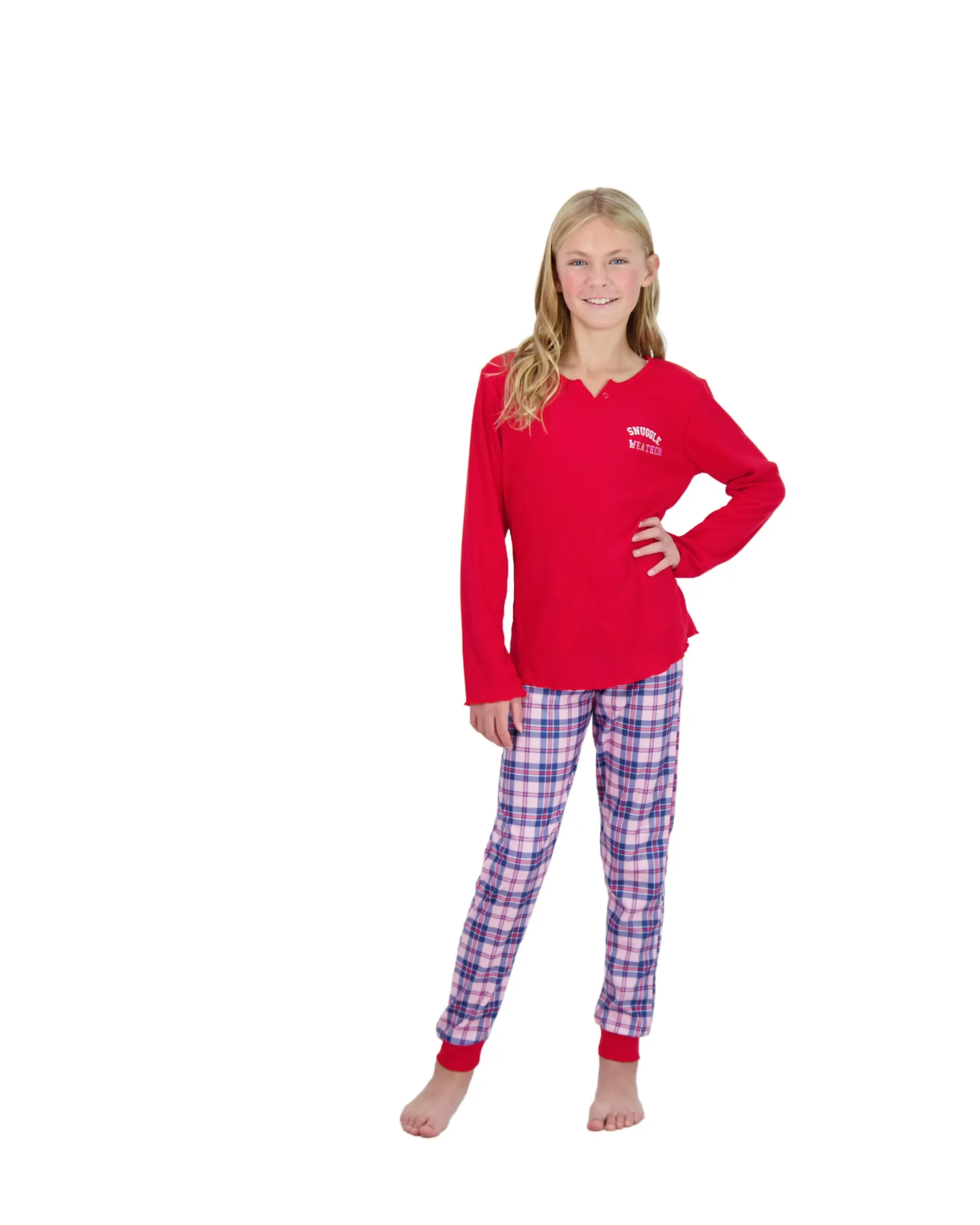 2-Piece Brushed Jersey Pajama Set - Snuggle, Red & Pink Pajama Set for Girls