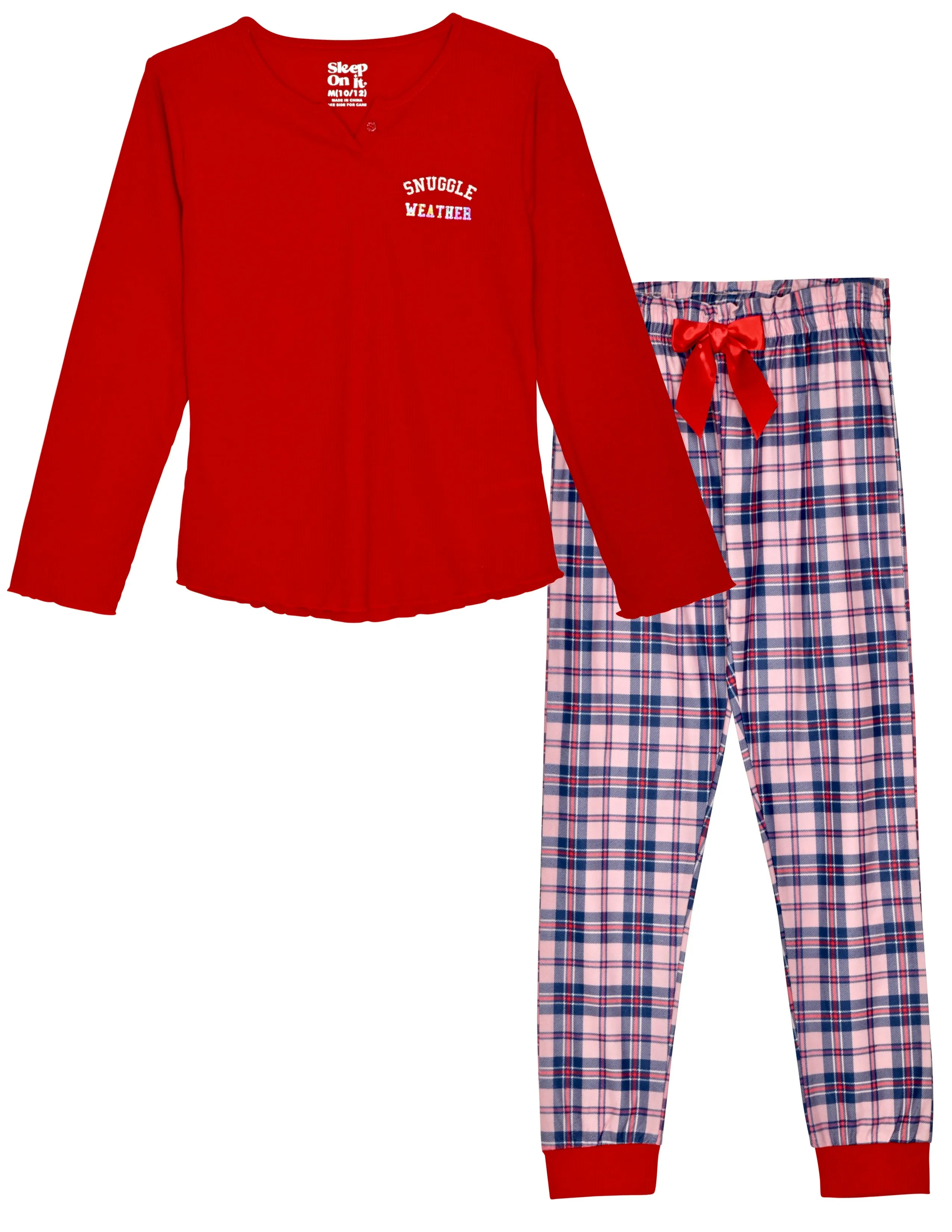 2-Piece Brushed Jersey Pajama Set - Snuggle, Red & Pink Pajama Set for Girls