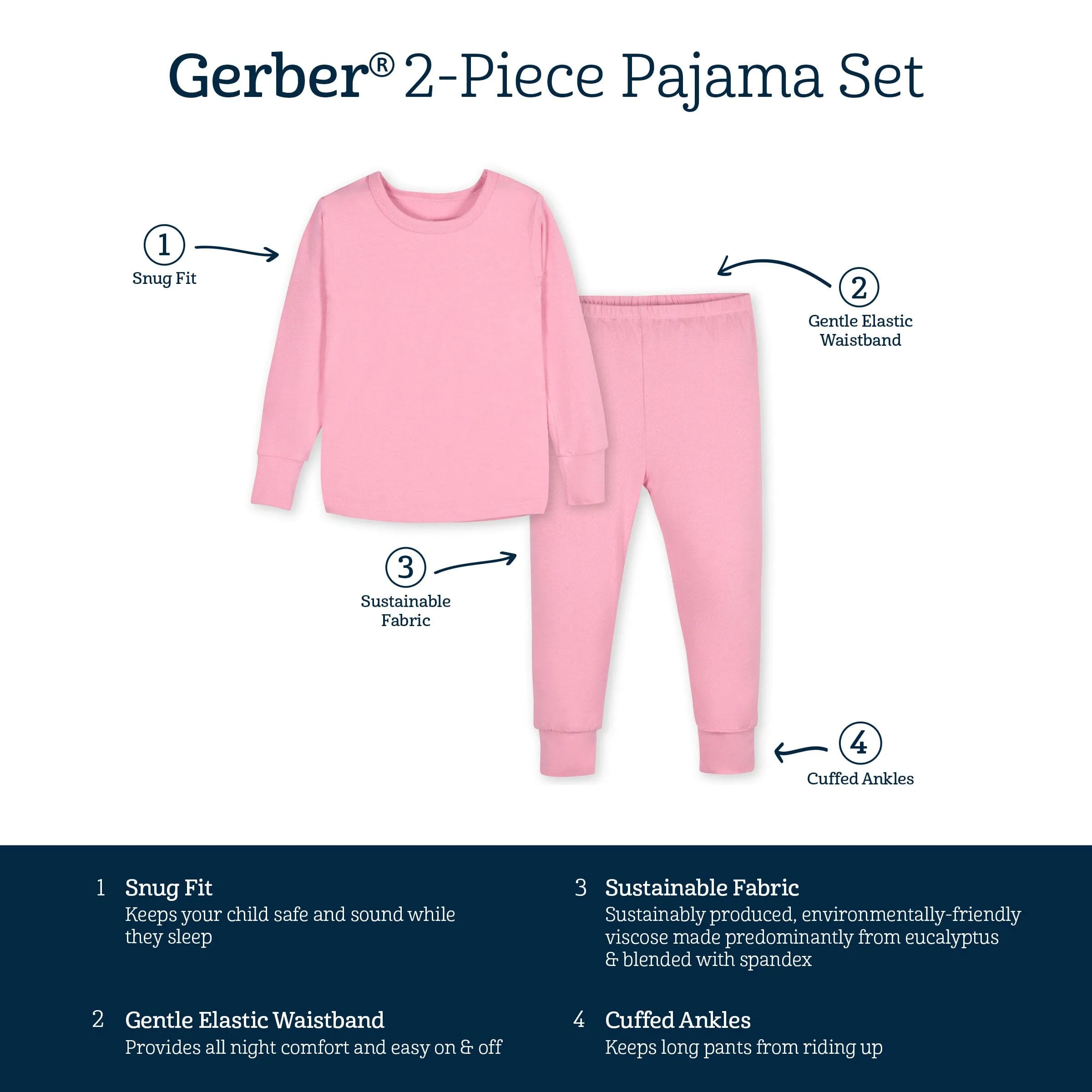 2-Piece Infant & Toddler Pink Lemonade Buttery Soft Viscose Made from Eucalyptus Snug Fit Pajamas