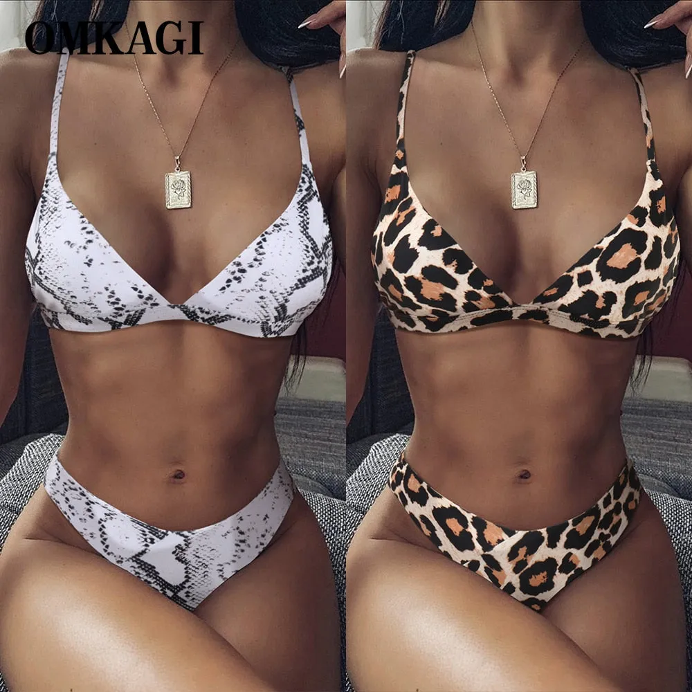 2 Piece Micro Swimwear Women's Leopard Print High Cut Swimming Bathing Suit Sexy Swimsuit Brazilian Bikini Set