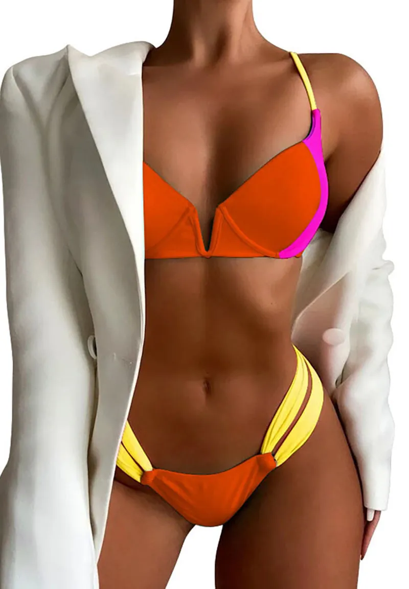 2 Piece Push Up Swimwear Patchwork Swimsuit Bikini Sets Beach Swim Bathing Suit