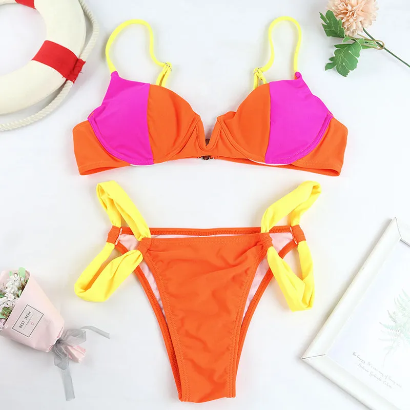 2 Piece Push Up Swimwear Patchwork Swimsuit Bikini Sets Beach Swim Bathing Suit