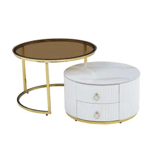 2-Piece Round Coffee Table Set with Stone Top