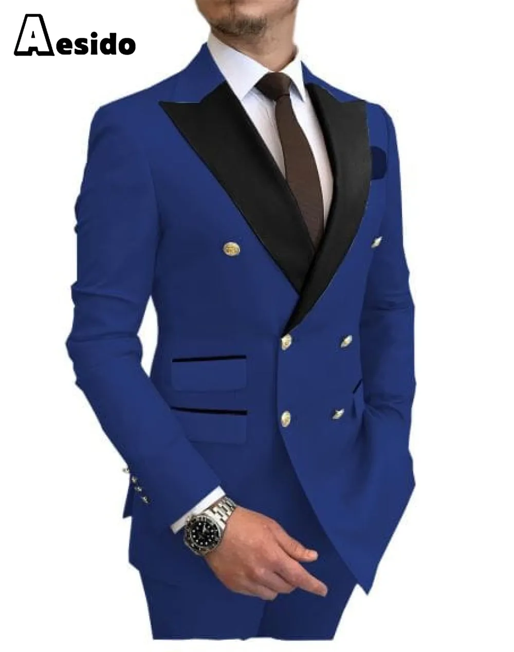 2 Pieces Mens Suit Slim Fit Peak Lapel Flat Blazer For Wedding (Blazer Pants)