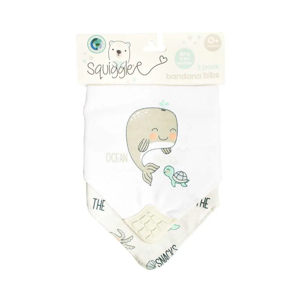 2 pk Bandana Teether Bibs - Whale