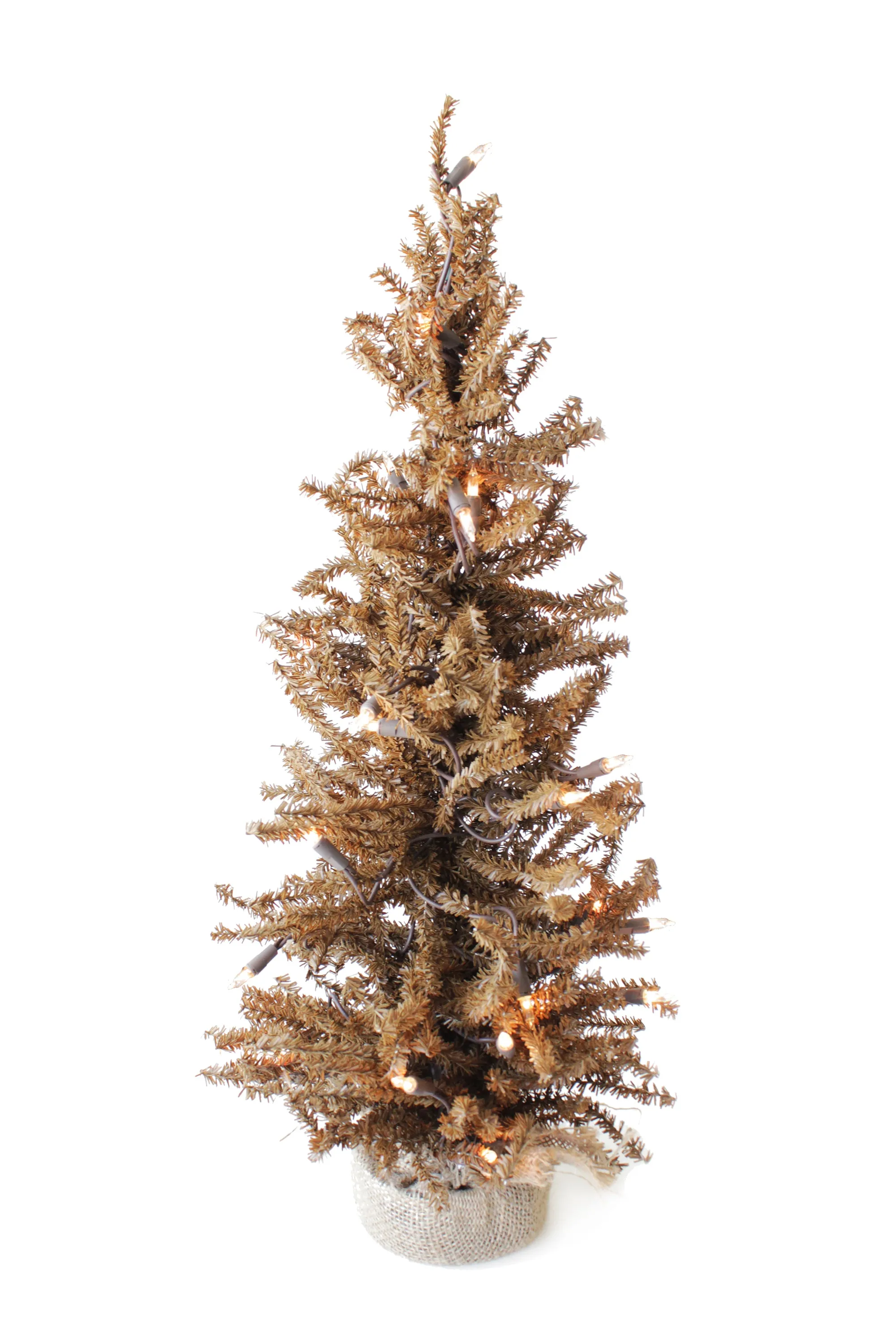 2' Pre-Lit Brown Burlap Base Christmas Tree