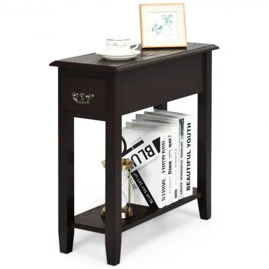 2 Tier End Bedside Sofa Side Table Narrow Nightstand-Espresso