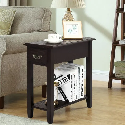 2 Tier End Bedside Sofa Side Table Narrow Nightstand-Espresso