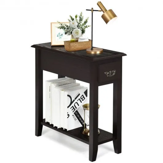 2 Tier End Bedside Sofa Side Table Narrow Nightstand-Espresso