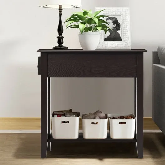 2 Tier End Bedside Sofa Side Table Narrow Nightstand-Espresso