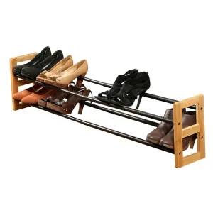 2 Tier Expandable Bamboo Shoe Rack Black