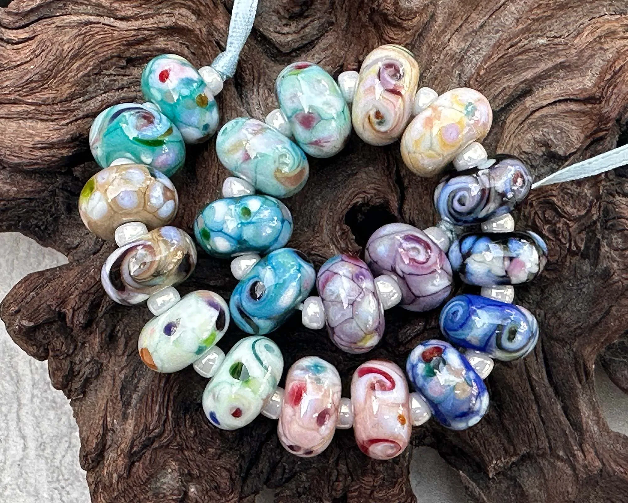 20 Mosaic Twists Lampwork Beads Set SRA