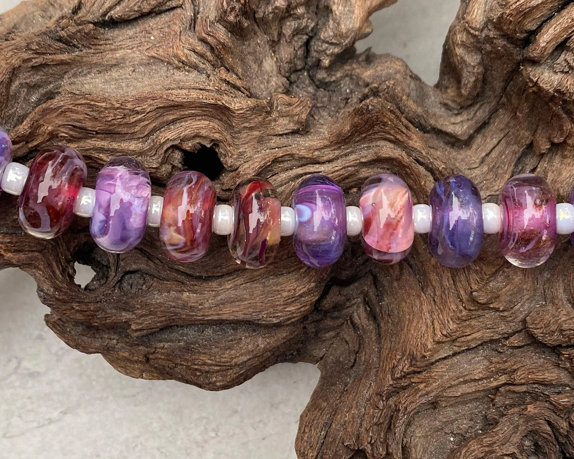 20 Purple Pink Swirl Lampwork Beads Set SRA