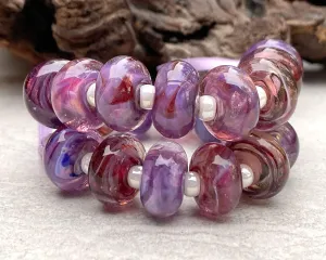 20 Purple Pink Swirl Lampwork Beads Set SRA