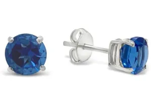 2.00 Carat Round Blue Quartz Stud Earrings in .925 Sterling Silver