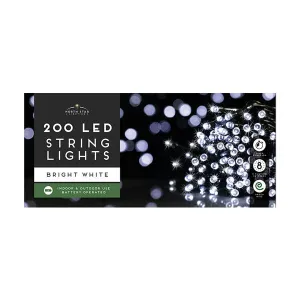 200 Led String Lights B/o Bright White