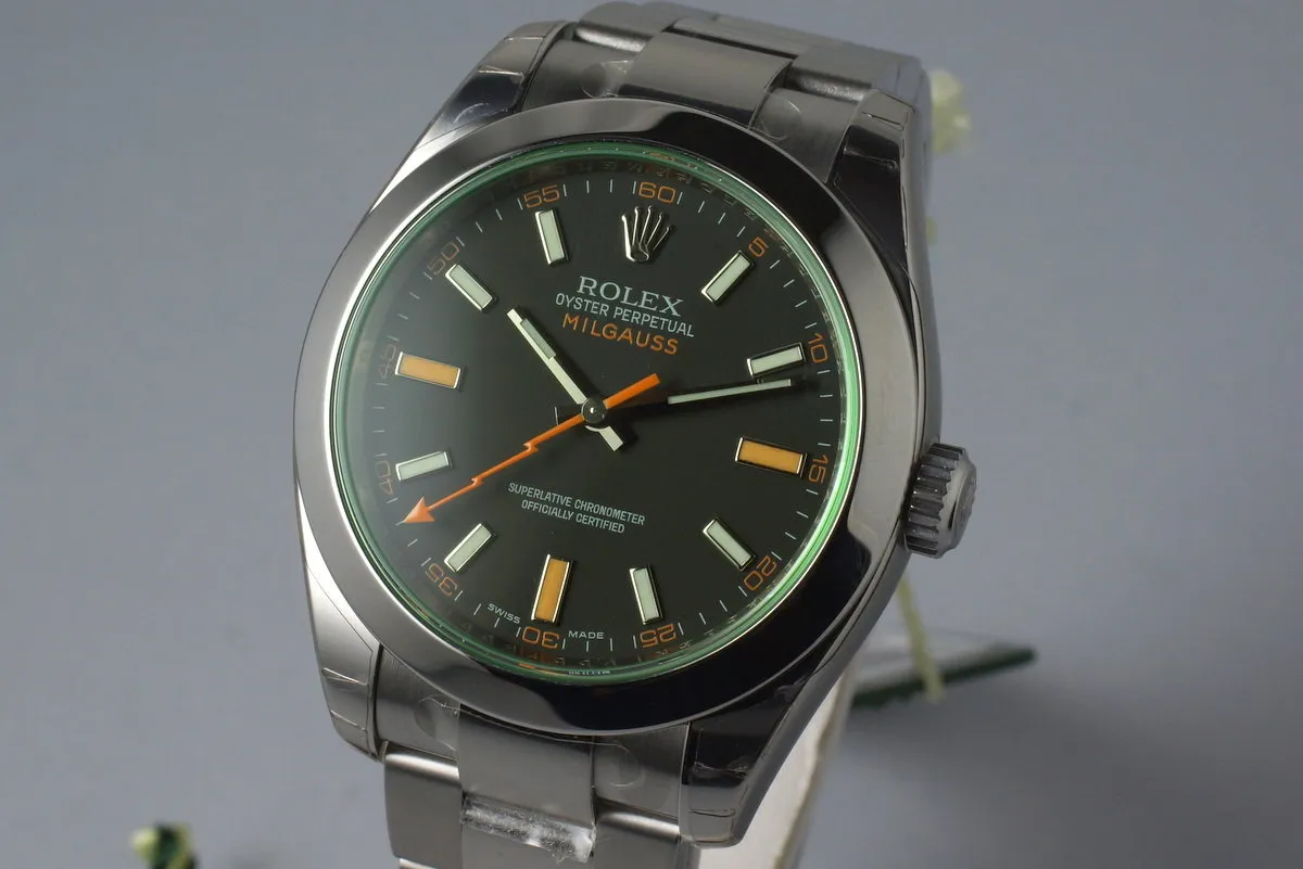 2009 Rolex Milgauss Green 116400V with Box and Papers MINT with Stickers