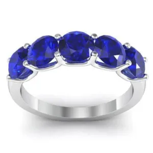 2.00cttw U Prong Blue Sapphire Five Stone Band