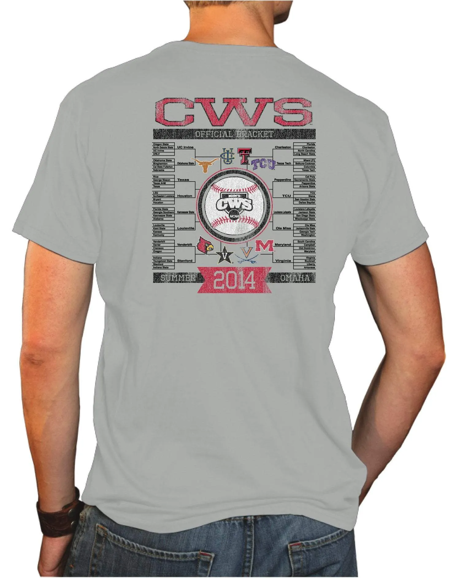 2014 NCAA College World Series CWS The Victory 8 Team Bracket Gray T-Shirt