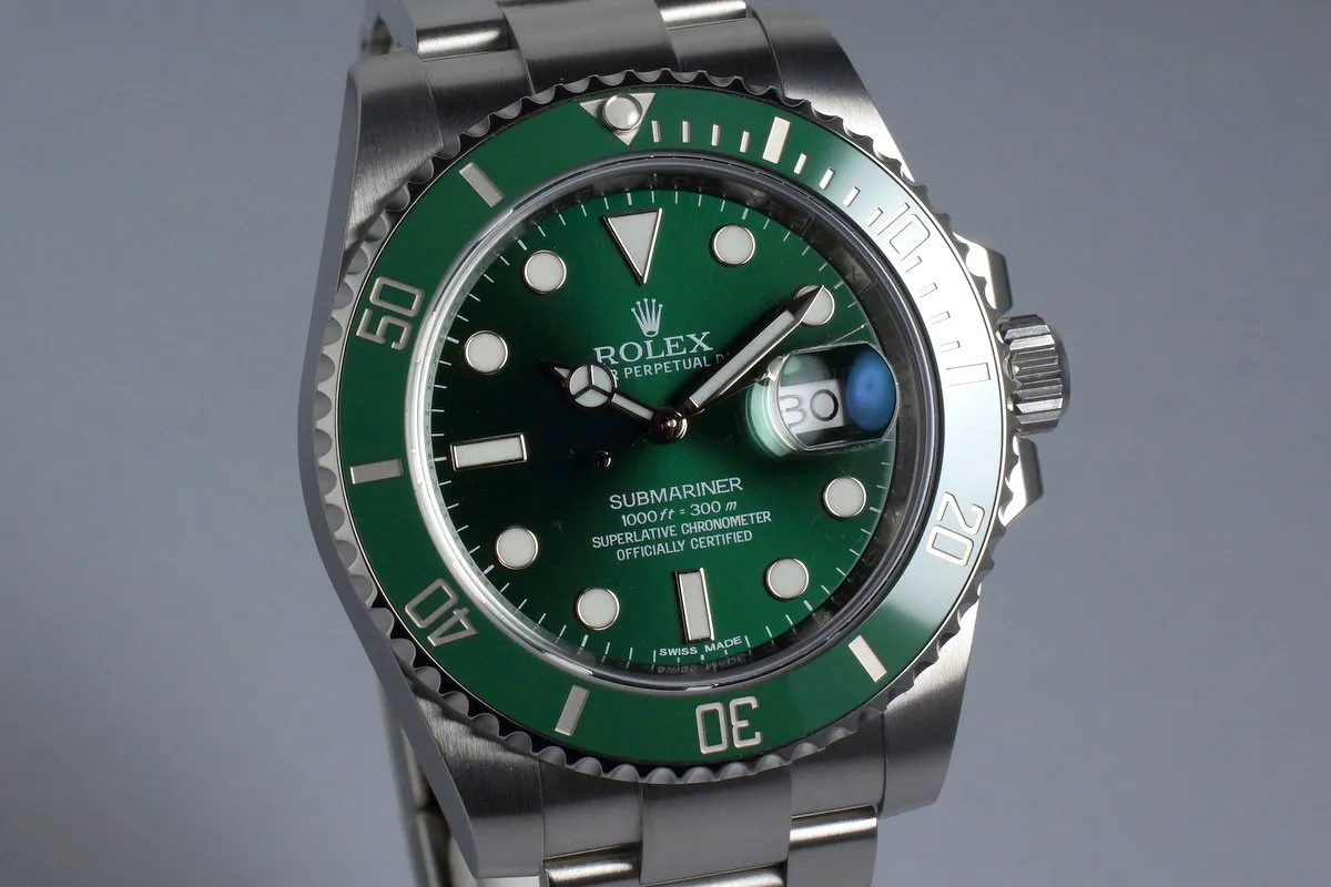 2014 Rolex Green Submariner 116610LV with Box and Papers