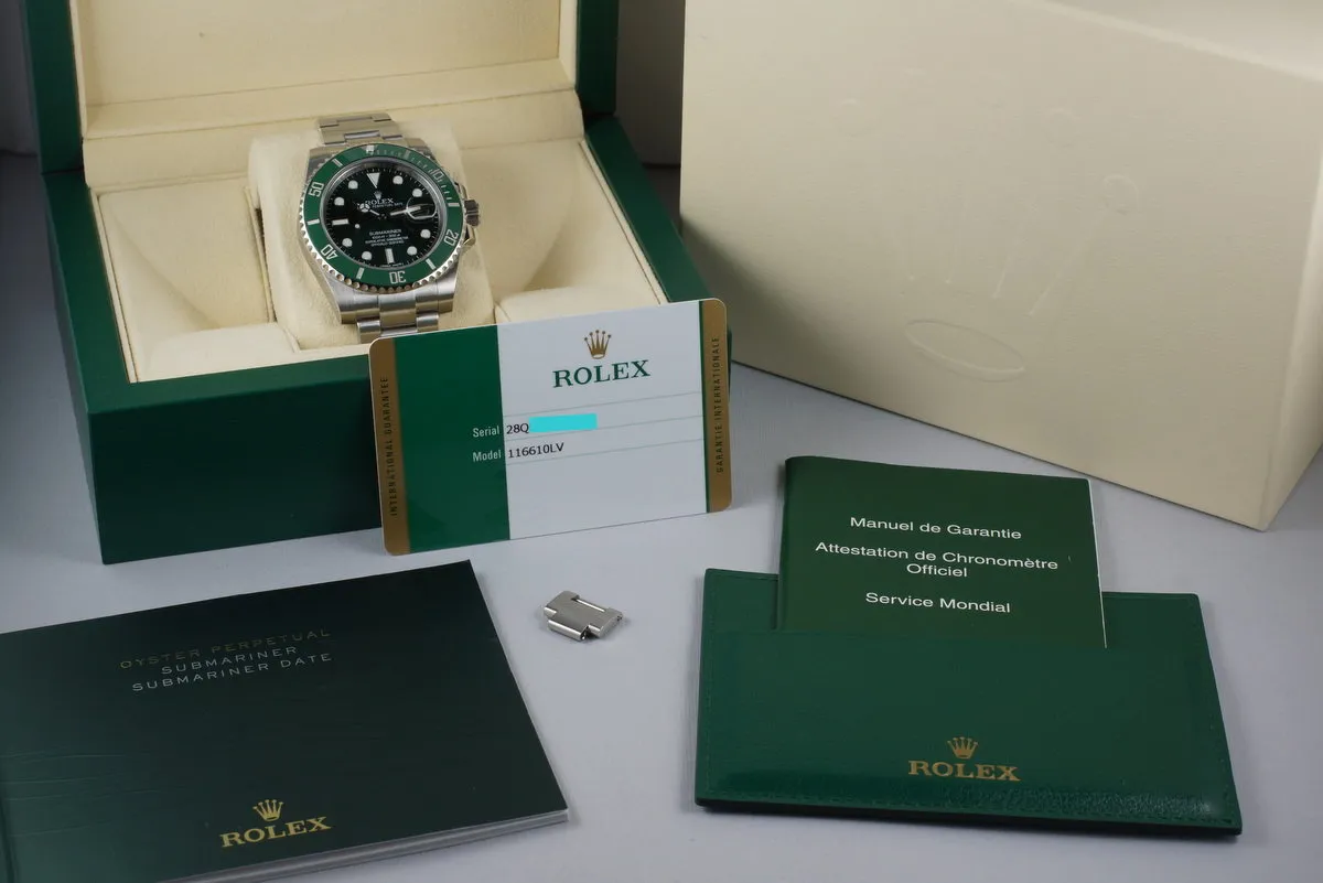 2014 Rolex Green Submariner 116610LV with Box and Papers