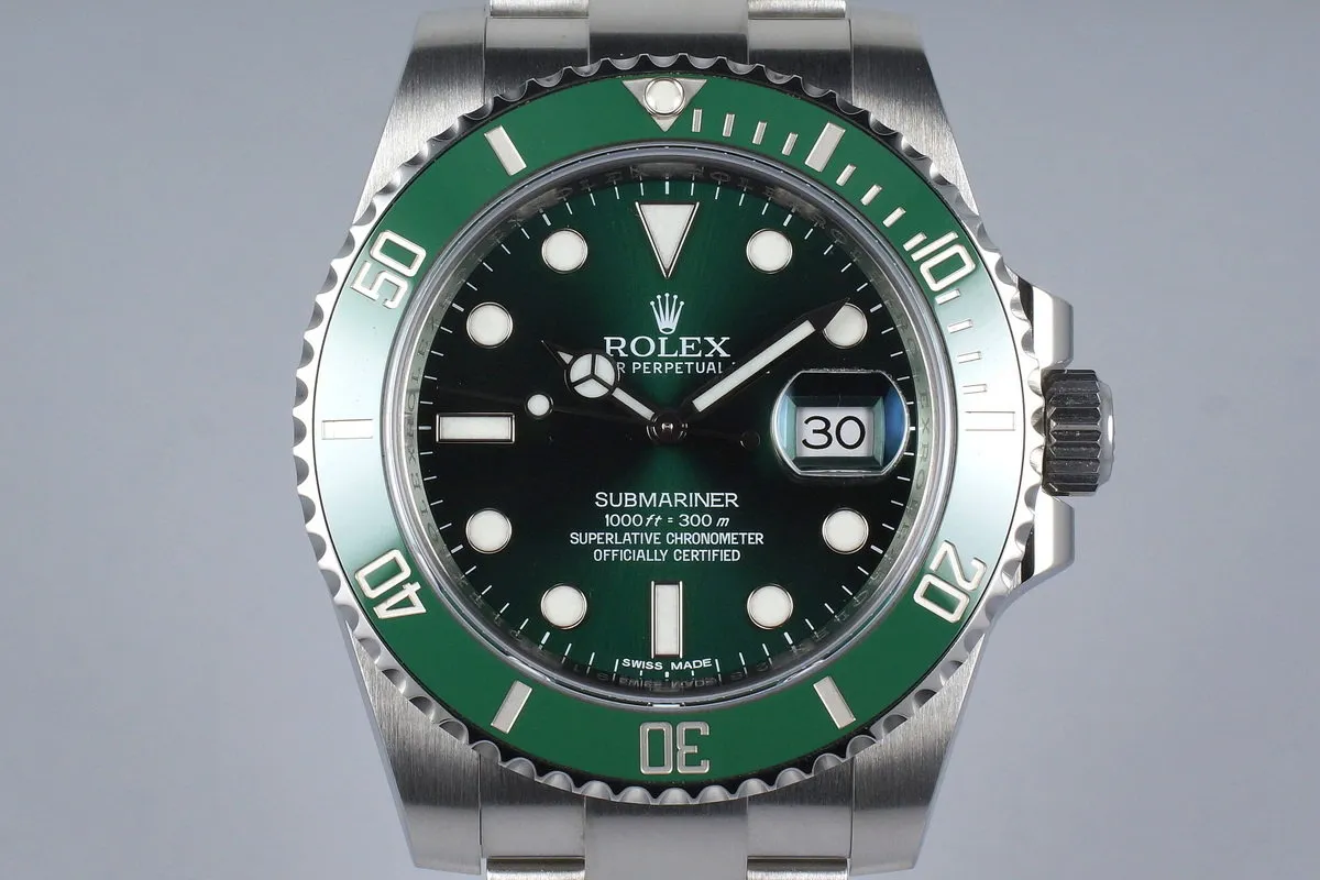 2014 Rolex Green Submariner 116610LV with Box and Papers