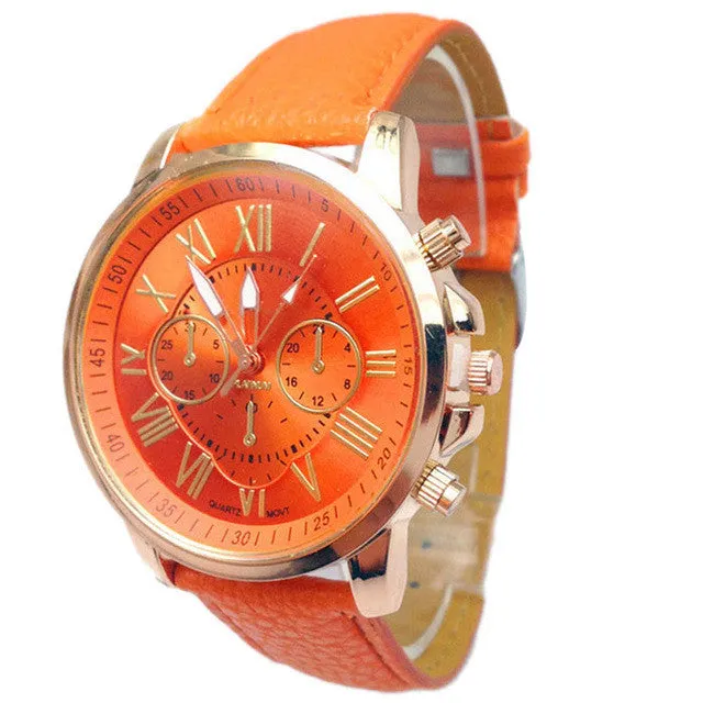 2016 Fashion Brand Geneva Watches Women Men Casual Roman Numeral Watch For Men Women PU Leather Quartz Wrist Watch relogio Clock