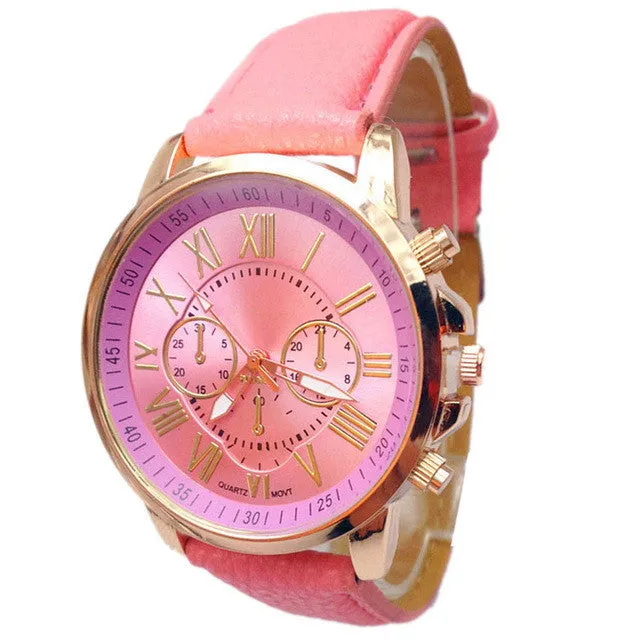 2016 Fashion Brand Geneva Watches Women Men Casual Roman Numeral Watch For Men Women PU Leather Quartz Wrist Watch relogio Clock