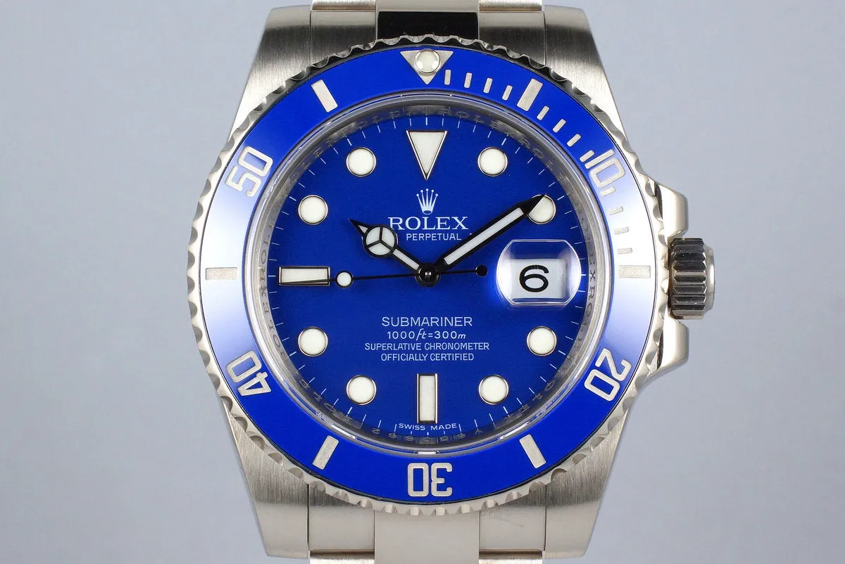 2016 Rolex WG Blue Submariner 116619 with Box and Papers