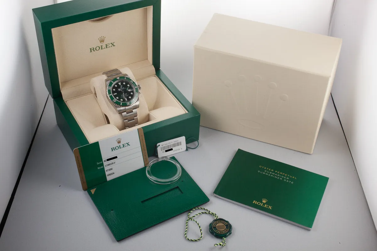 2018 Mint Rolex Green Submariner 116610LV "Hulk" with Box and Papers