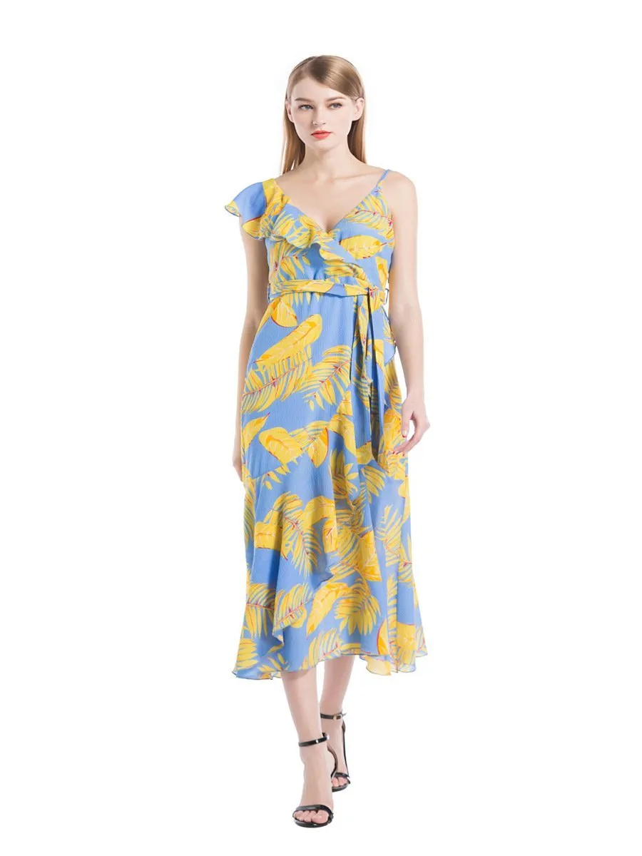 2018 Printed Leaf Sexy Maxi Dress