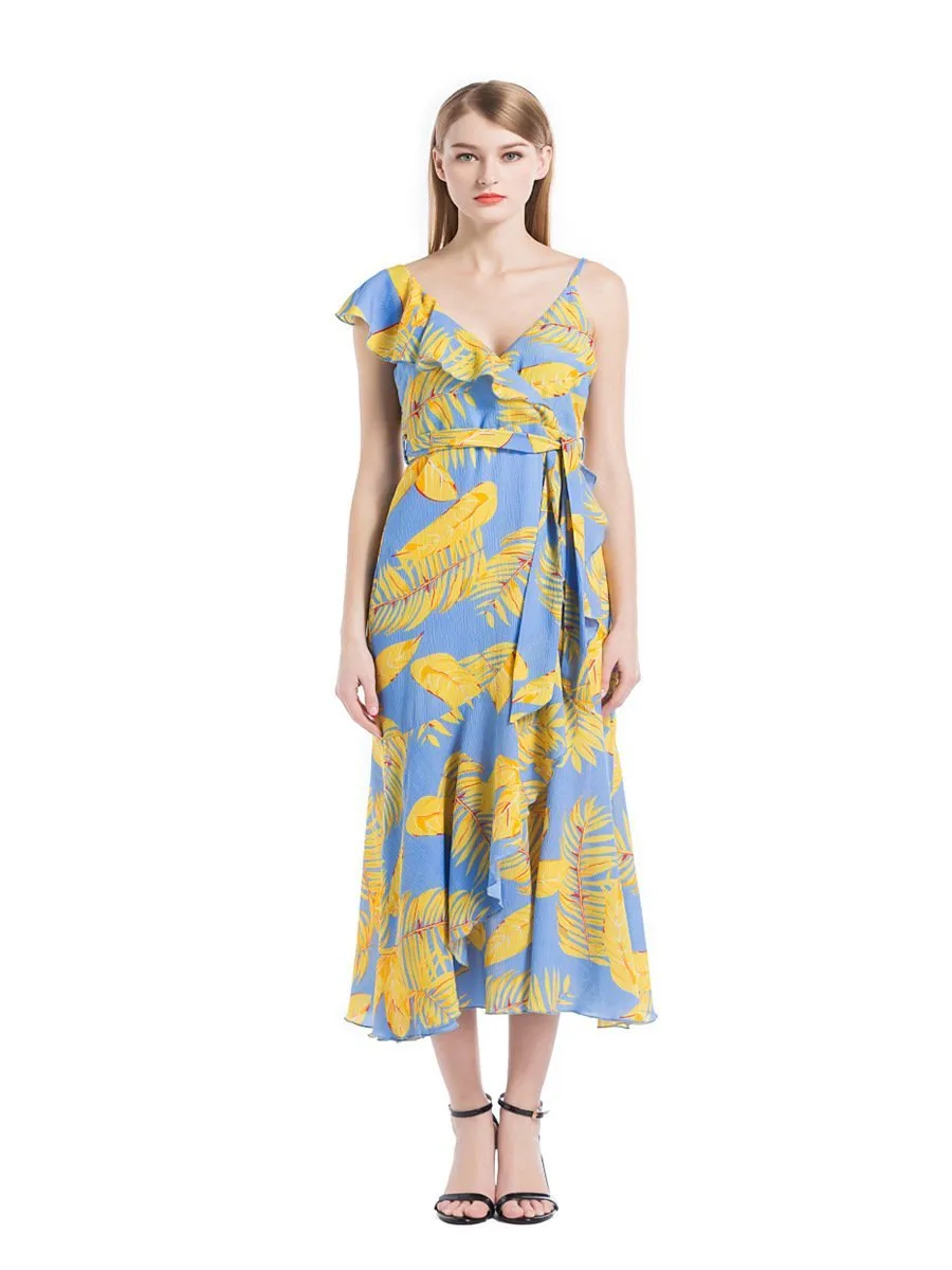 2018 Printed Leaf Sexy Maxi Dress