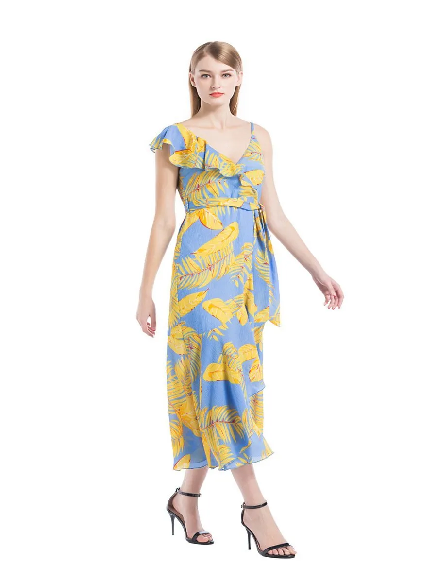 2018 Printed Leaf Sexy Maxi Dress