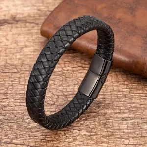 2020 Charm Men Jewelry Classic Black Braided Leather Bracelet for Men Stainless Steel Magnetic Clasp Punk Homme Bangles Gifts