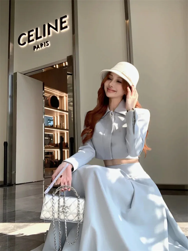 2024 Autumn New French Women's Elegant Fashion Two Piece Set Korean Casual Coat   Long Skirt Suits Female Conjuntos Femininos