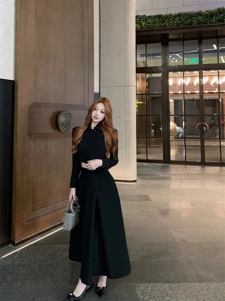 2024 Autumn New French Women's Elegant Fashion Two Piece Set Korean Casual Coat   Long Skirt Suits Female Conjuntos Femininos