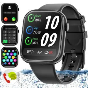 2024 New Men'S Smartwatch 1 Piece with 1.85-Inch Touchscreen Activity Fitness Tracking Pedometer Watch, IP67 Water Resistant for Android and Iphone Devices, Great for Gifts (Black)