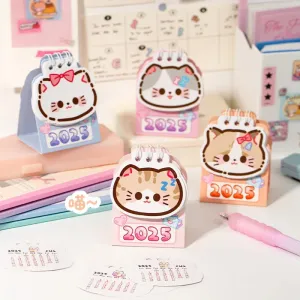 2025 Kawaii Cartoon Cat Mini Pocket Desk Calendar